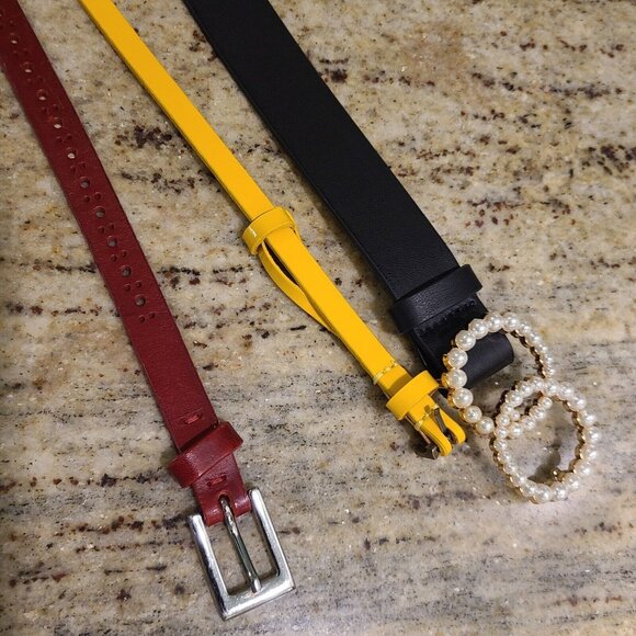 Lot of 3 Eddie Bauer Fasolo Leather Belts Faux Pearl Buckle Size XL Red Yellow - Picture 1 of 10